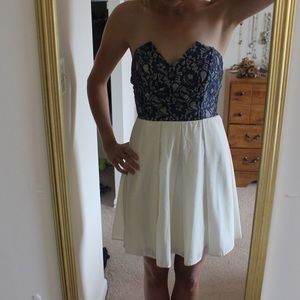 Navy blue and white lace cocktail dress
